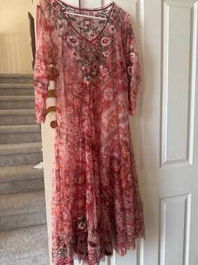 NWOT Johnny Was Cardinal
Pink Floral Mesh Embroidered Dress